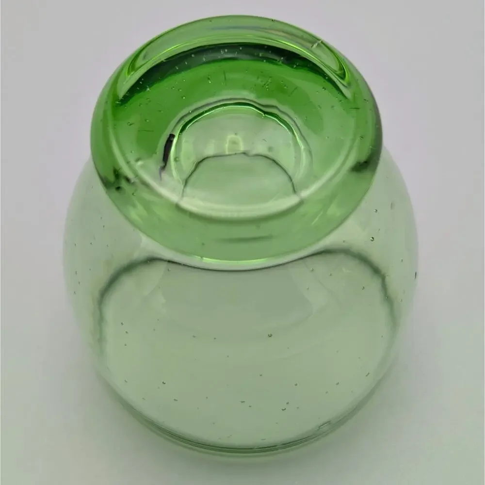 Set of 4 Vintage Green Glass Footed Shot Glasses / Cordials